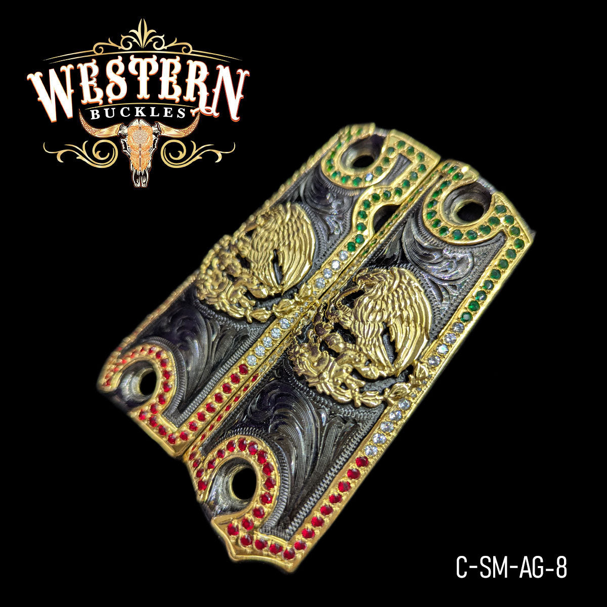 Cachas Colt 1911 Aguila Niquel Negro, Oro y Zirconias