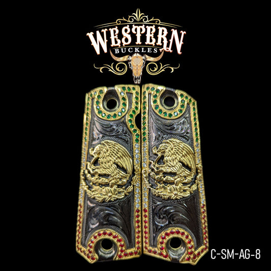 Cachas Colt 1911 Aguila Niquel Negro, Oro y Zirconias