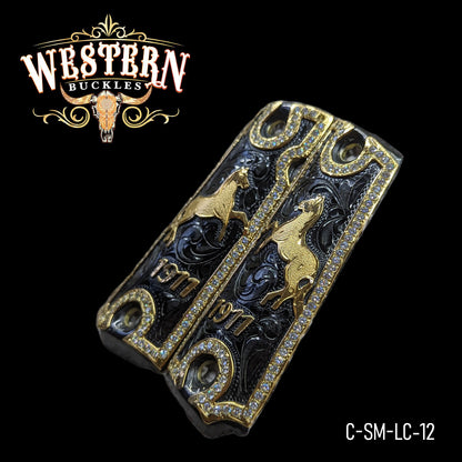 Cacha Caballo Colt 1911 Niquel Negro Con Zirconias