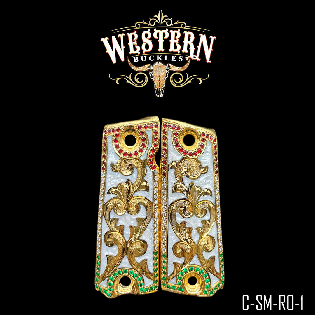 1911 Floral Gun Grips — Artisan Resin | Handcrafted by Western Buckles | SKU C-SM-RO-1
