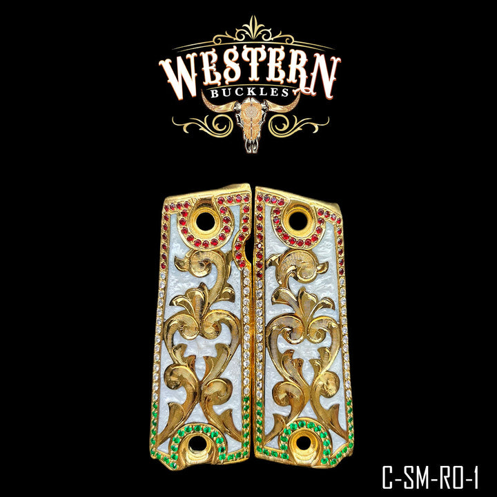 1911 Floral Gun Grips — Artisan Resin | Handcrafted by Western Buckles | SKU C-SM-RO-1