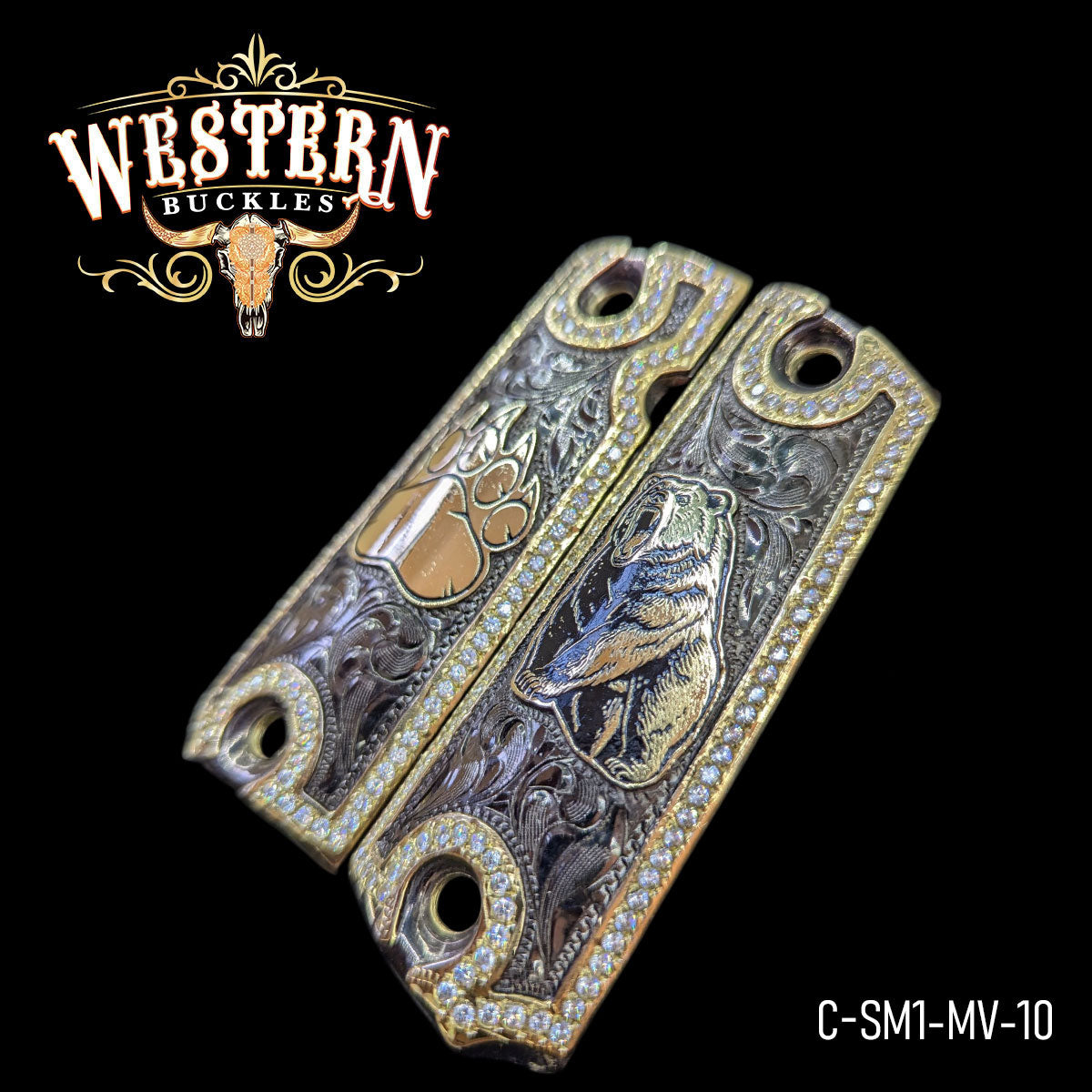 Cacha Colt 1911 Oso Rameado Niquel Negro y Zirconias 