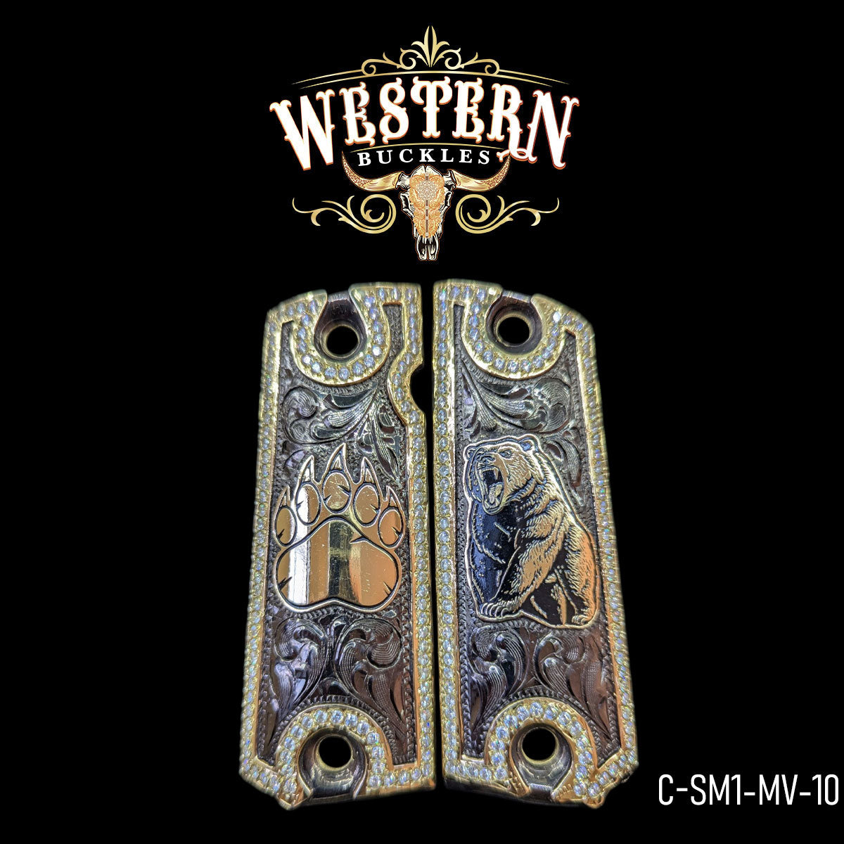 Cacha Colt 1911 Oso Rameado Niquel Negro y Zirconias 