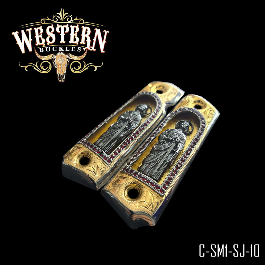 1911 San Judas Cachas — Detail View | Western Buckles Handcrafted | SKU C-SM1-SJ-10