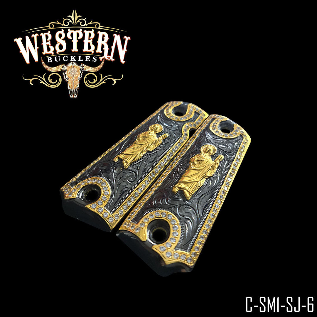1911 San Judas Cachas — Detail View | Western Buckles Handcrafted | SKU C-SM1-SJ-6