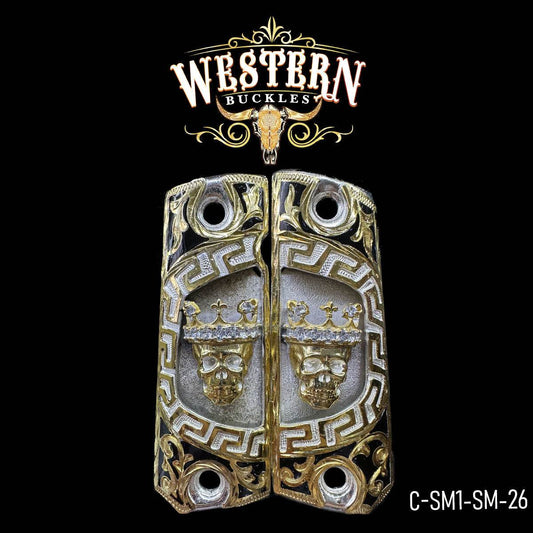 Cachas Colt 1911 Colt Calavera Zirconias - Western Buckles