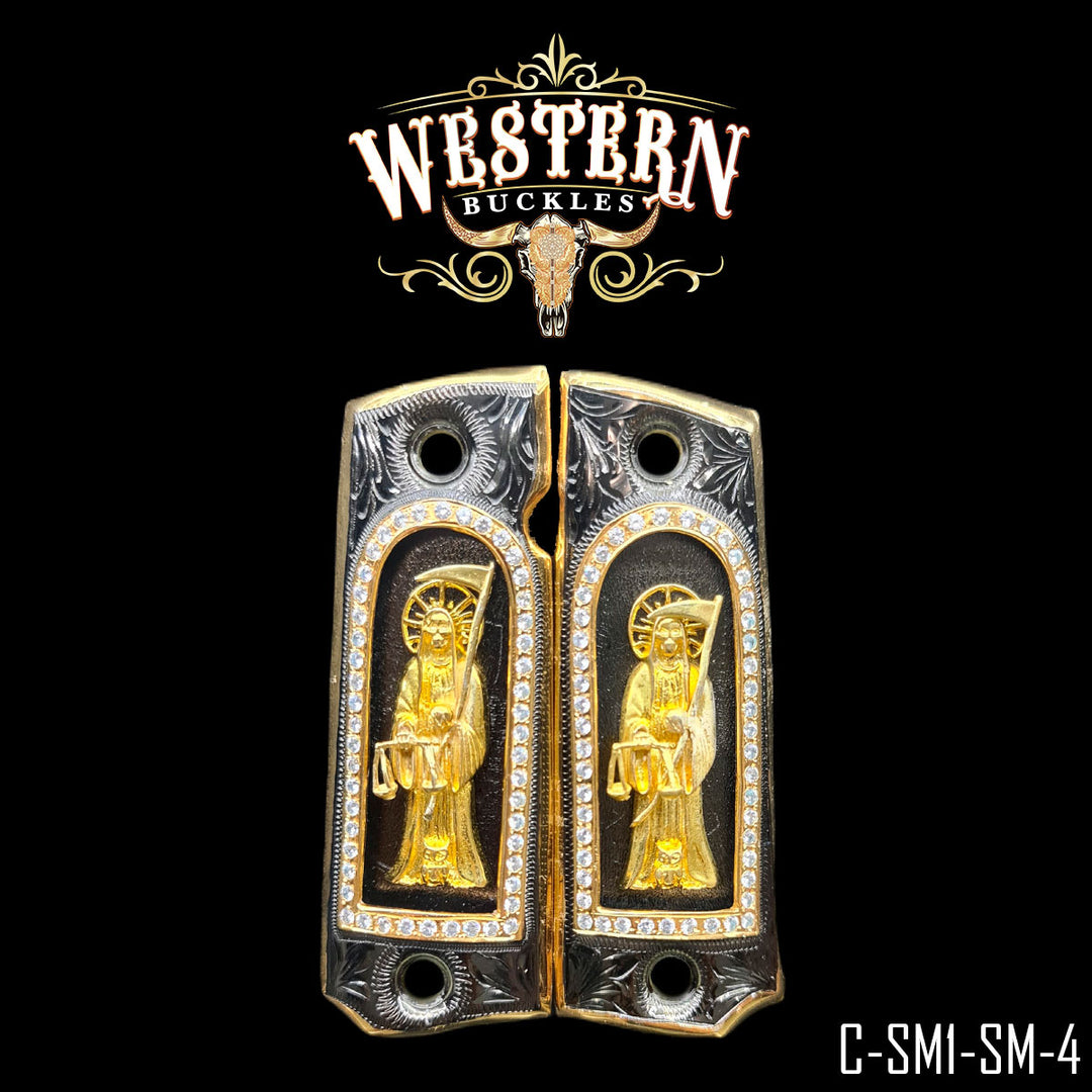 1911 Santa Muerte Cachas — Black Nickel | Handcrafted by Western Buckles | SKU C-SM1-SM-4