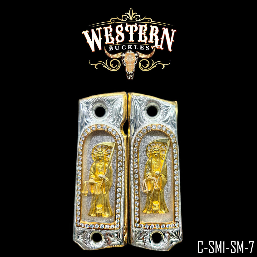 1911 Santa Muerte Gun Grips — .925 Silver Plated | Handcrafted by Western Buckles | SKU C-SM1-SM-7