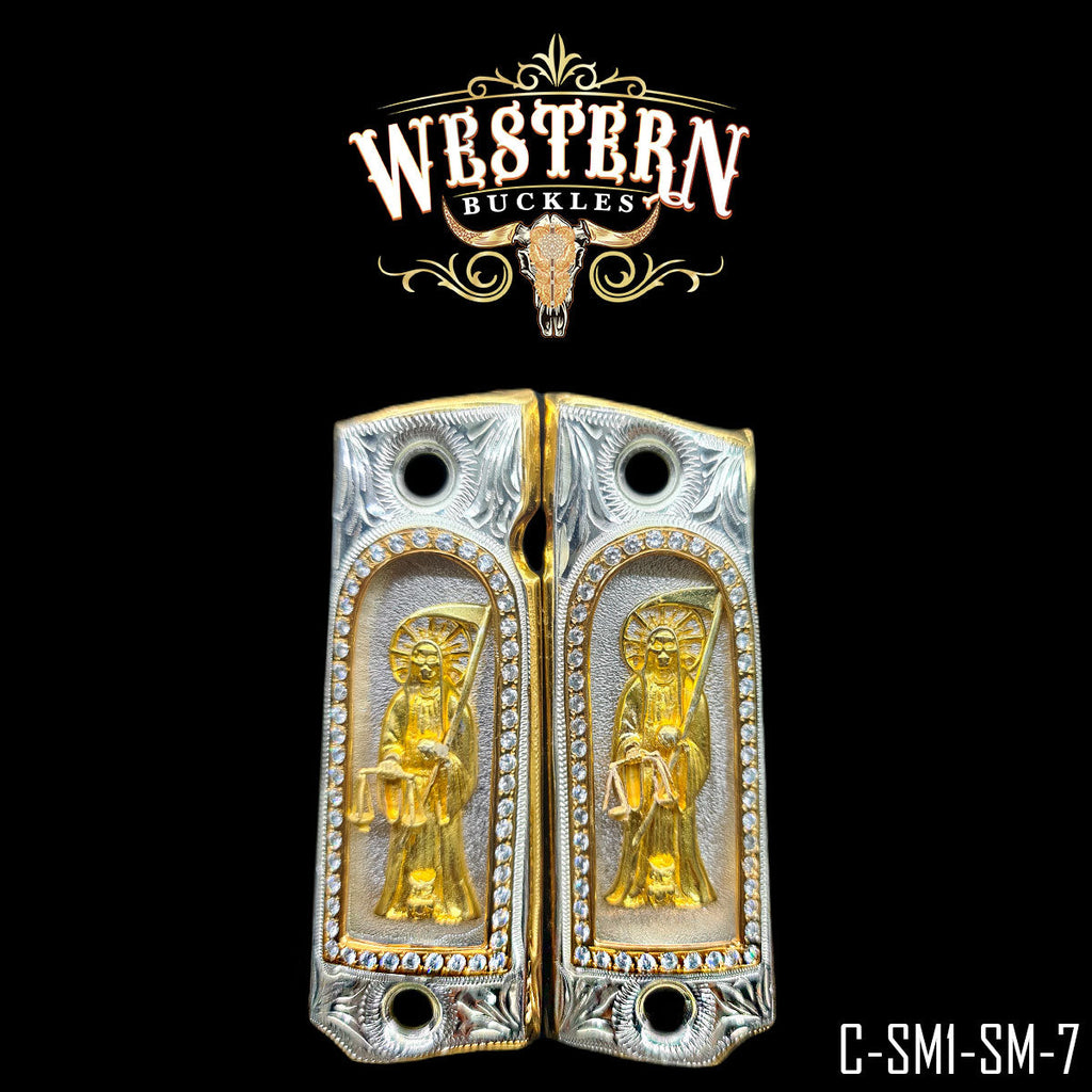 Santa Muerte 1911 Grips — 24K Gold-Plated with Zirconia Stones
