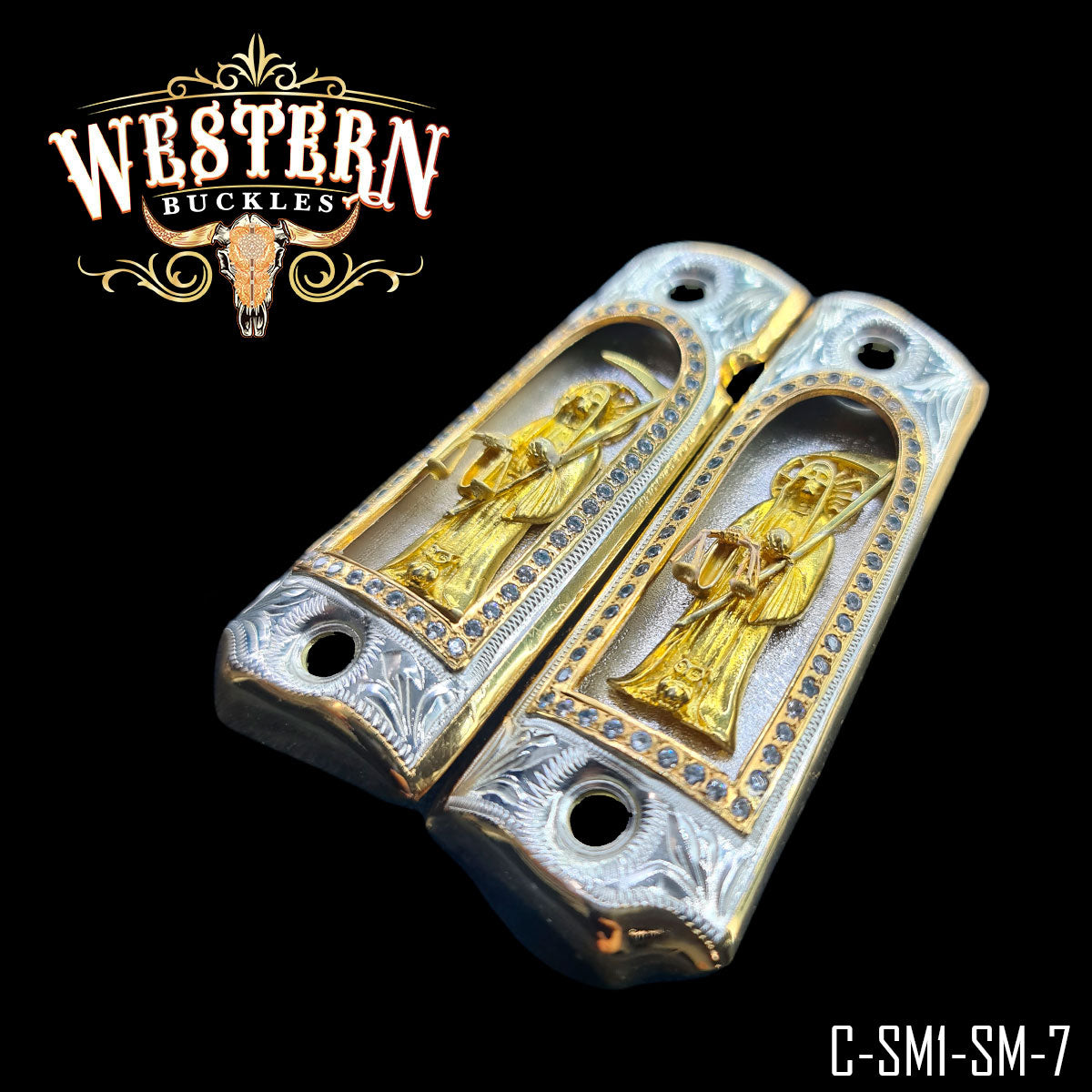 Santa Muerte 1911 Grips — 24K Gold-Plated with Zirconia Stones