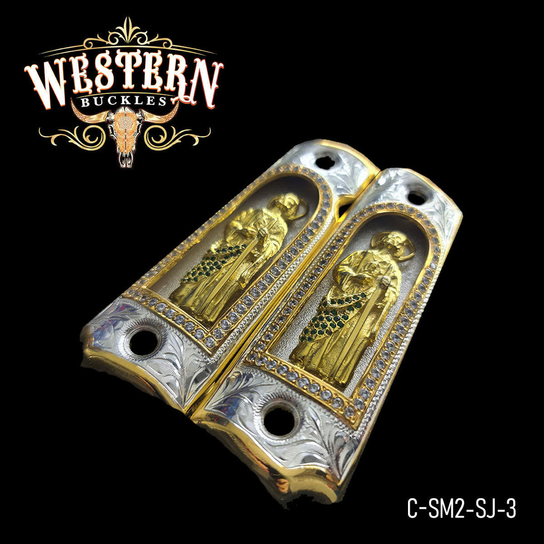1911 San Judas Gun Grips — Detail View | Western Buckles Handcrafted | SKU C-SM2-SJ-3
