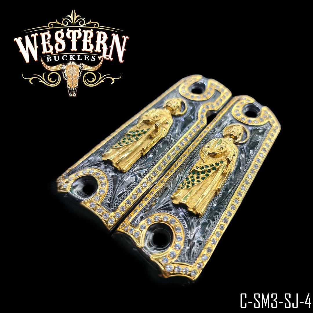1911 Saint Jude Cachas — Detail View | Western Buckles Handcrafted | SKU C-SM3-SJ-4