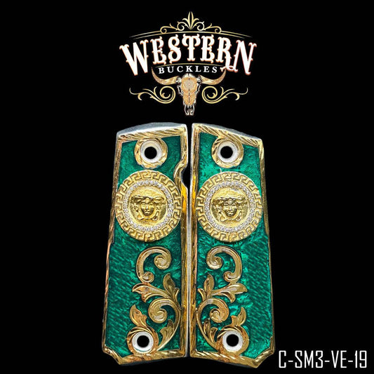 Cacha Colt 1911 Medusa Verde Piedras - Western Buckles