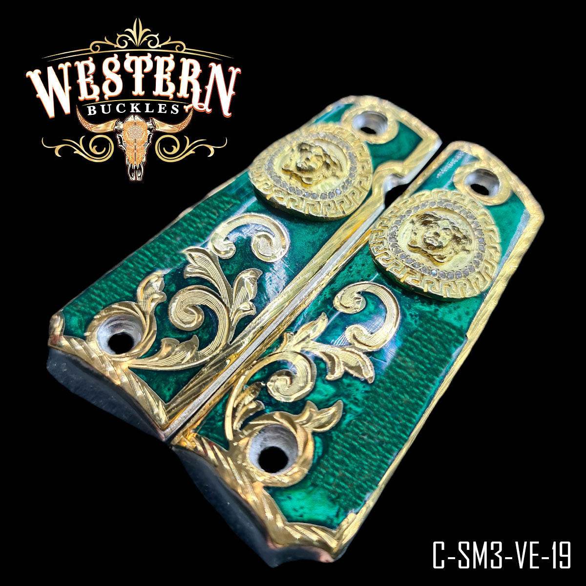 Cacha Colt 1911 Medusa Verde Piedras - Western Buckles