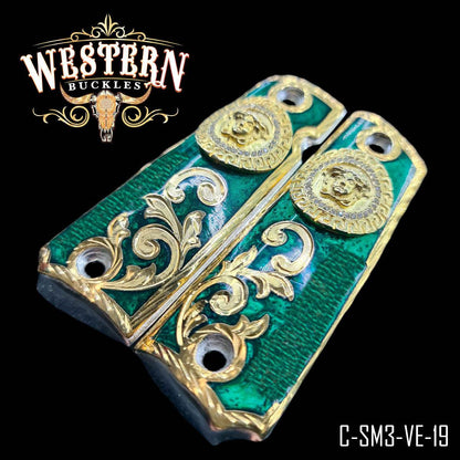 Cacha Colt 1911 Medusa Verde Piedras - Western Buckles