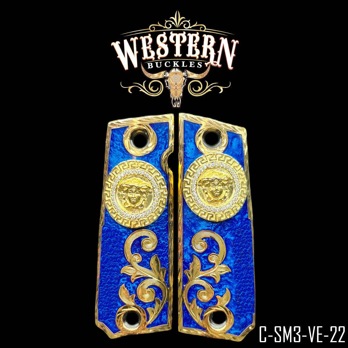 Cacha Colt 1911 Medusa Azul Piedras - Western Buckles