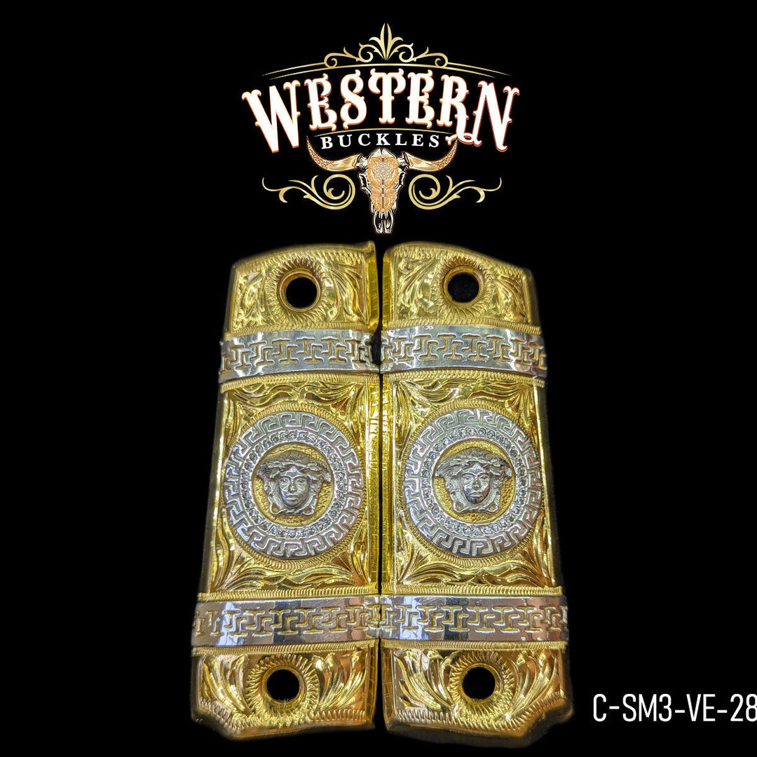 1911 Gun Grips — Hand-Engraved | .925 Silver Plated | Handcrafted by Western Buckles | SKU C-SM3-VE-28