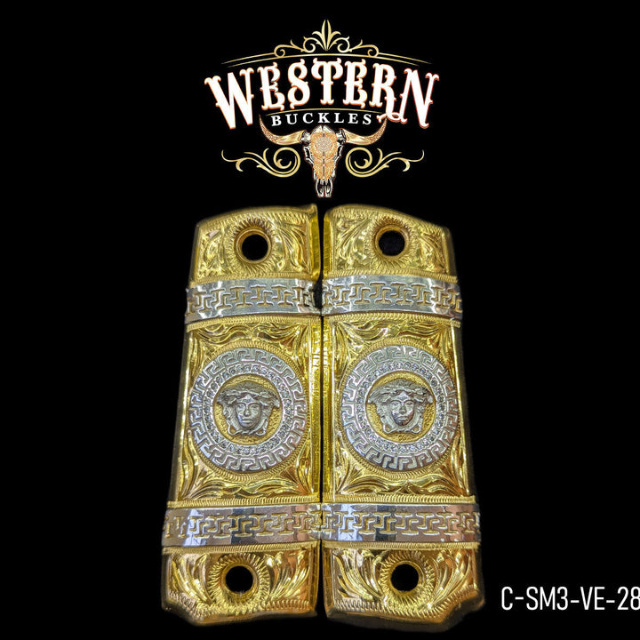 1911 Gun Grips — Hand-Engraved | .925 Silver Plated | Handcrafted by Western Buckles | SKU C-SM3-VE-28