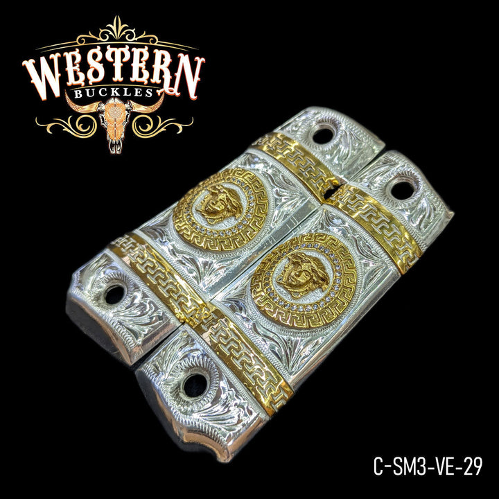 1911 Cachas — Hand-Engraved — Detail View | Western Buckles Handcrafted | SKU C-SM3-VE-29
