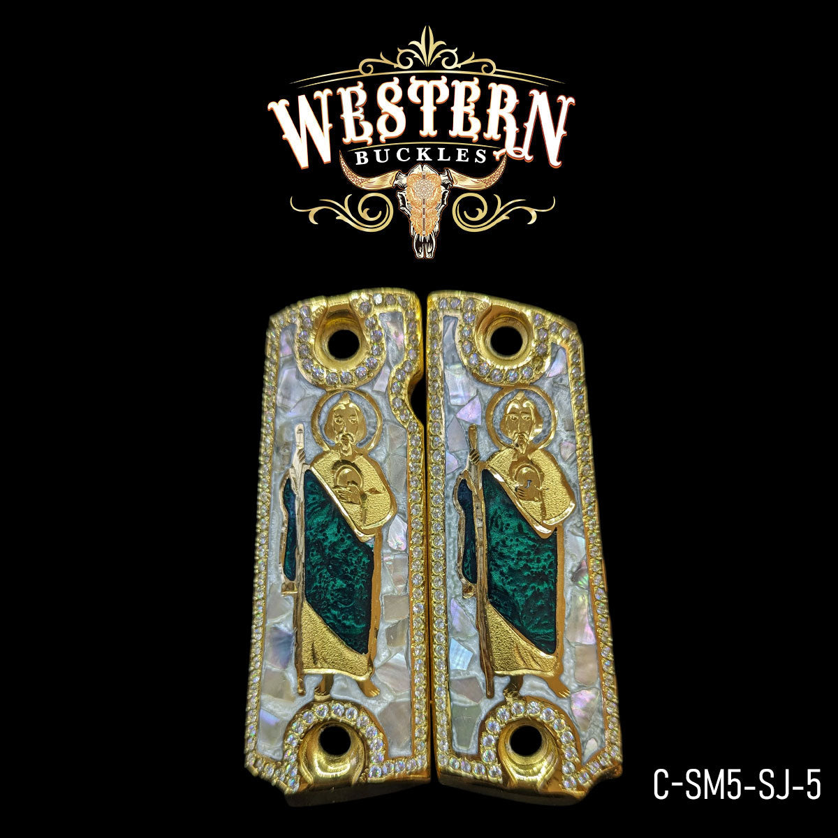 Cachas Colt 1911 San Judas Zirconias.