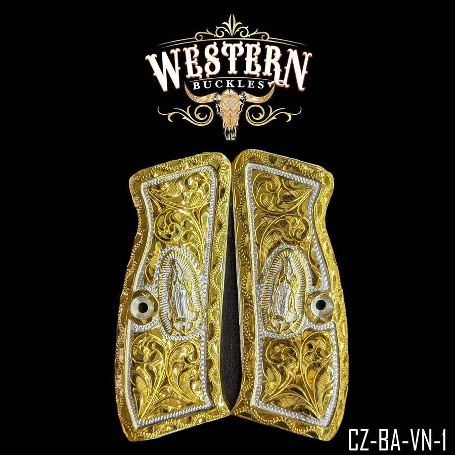 Virgen de Guadalupe Custom Grips for the CZ 75 — 24K Gold-Plated & Silver-Plated