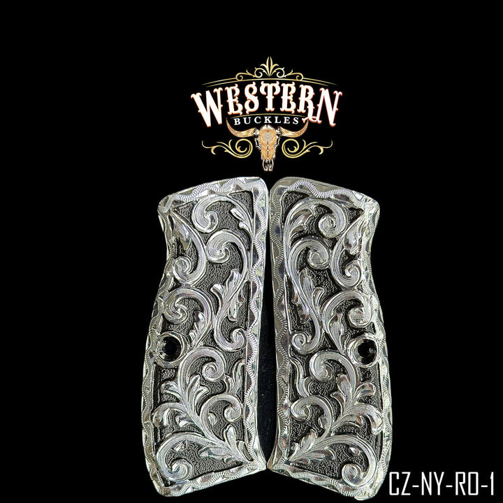 CZ 9mm Engraved Black and Silver-The Western Buckles