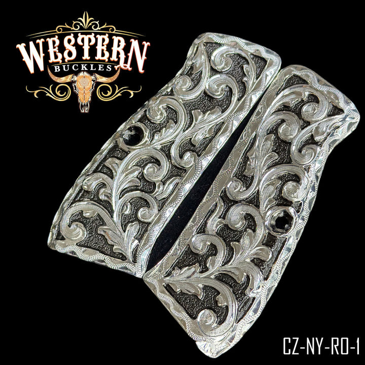 CZ 9mm Engraved Black and Silver-The Western Buckles