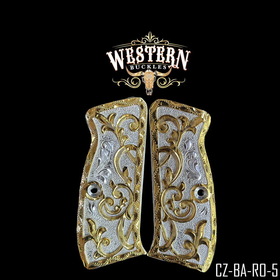 CZ 9mm Engraved Gold and Silver-The Western Buckles