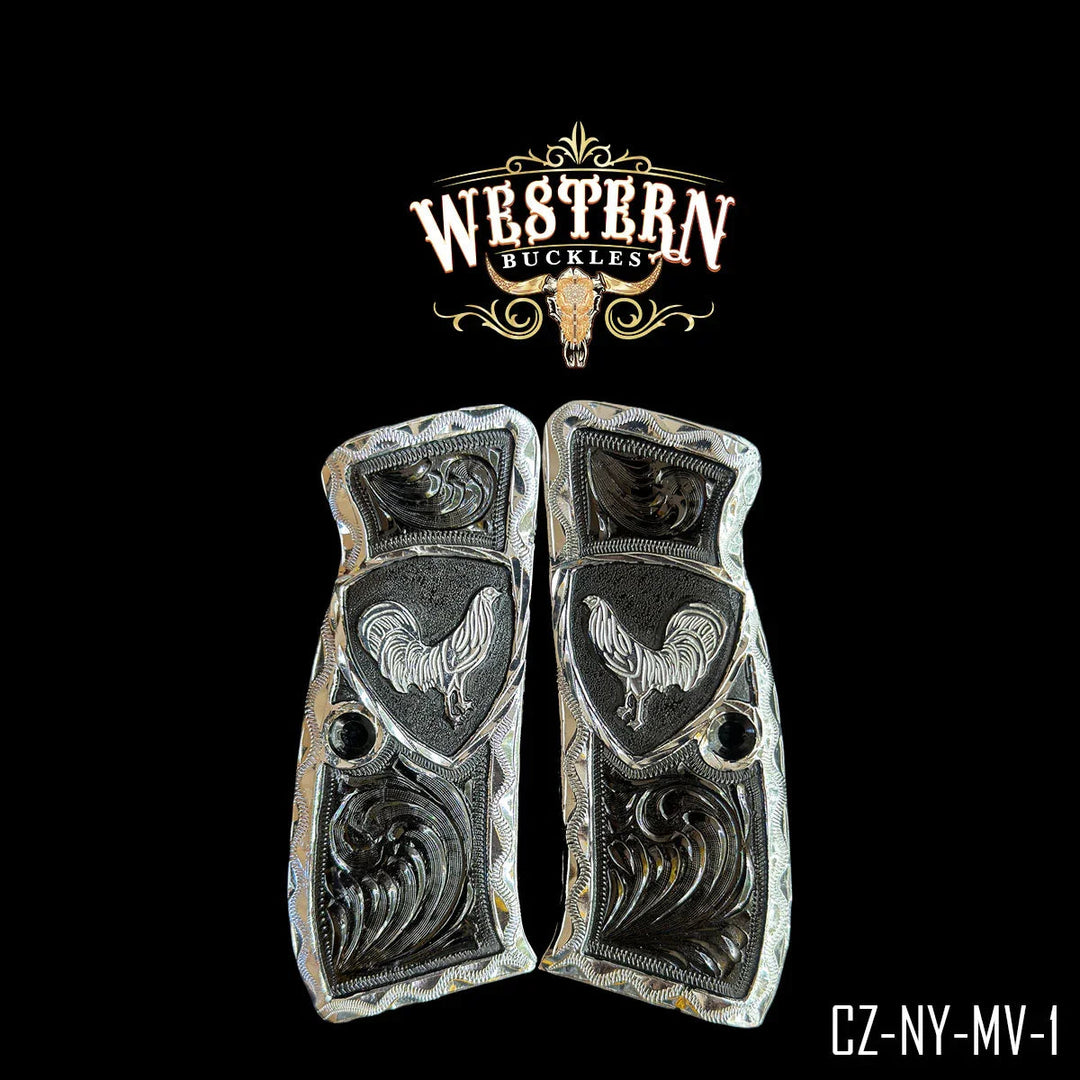 CZ 9mm Grips Rooster Silver and Black-The Western Buckles