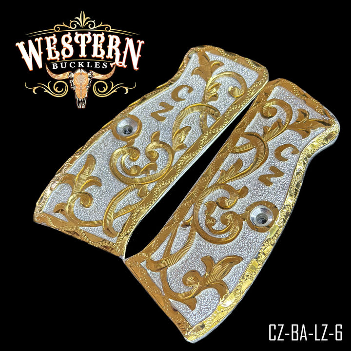 CZ 9mm Logo Gold and Silver-The Western Buckles