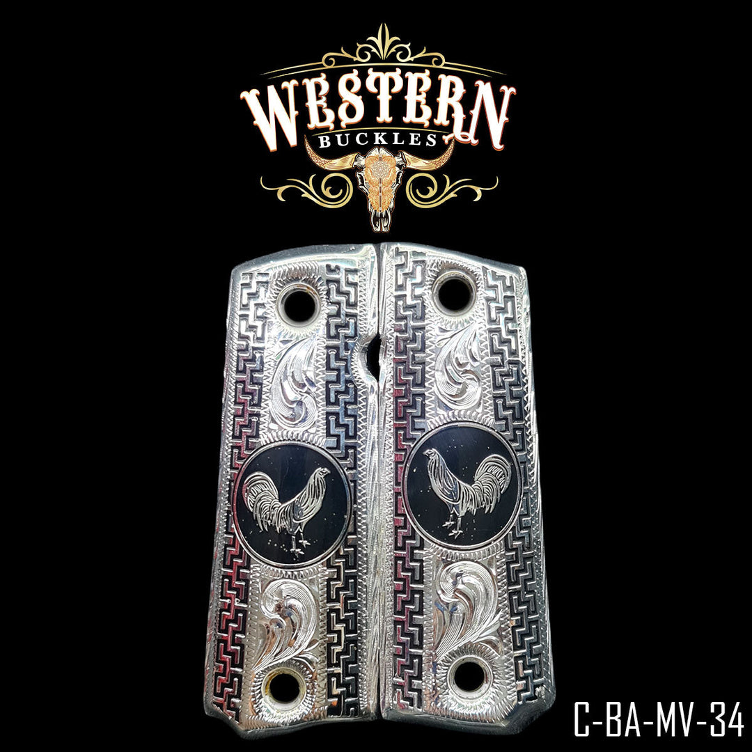 Cacha Full Size 1911 Gallos Rameado Plata-The Western Buckles