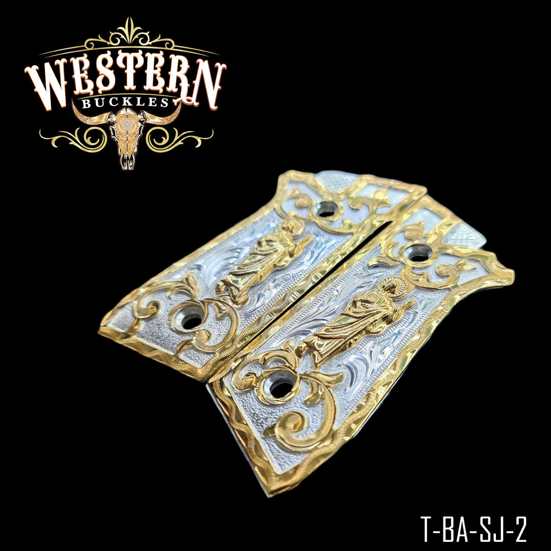 Cacha Taurus San Judas Rameada Oro y Plata-The Western Buckles