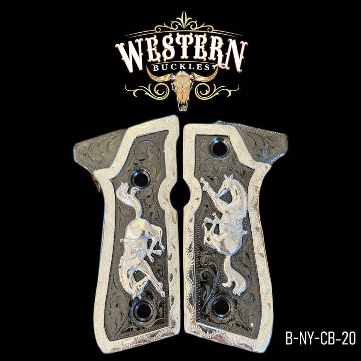 Cachas Beretta 92FS Caballos Plata Y Niquel negro-The Western Buckles