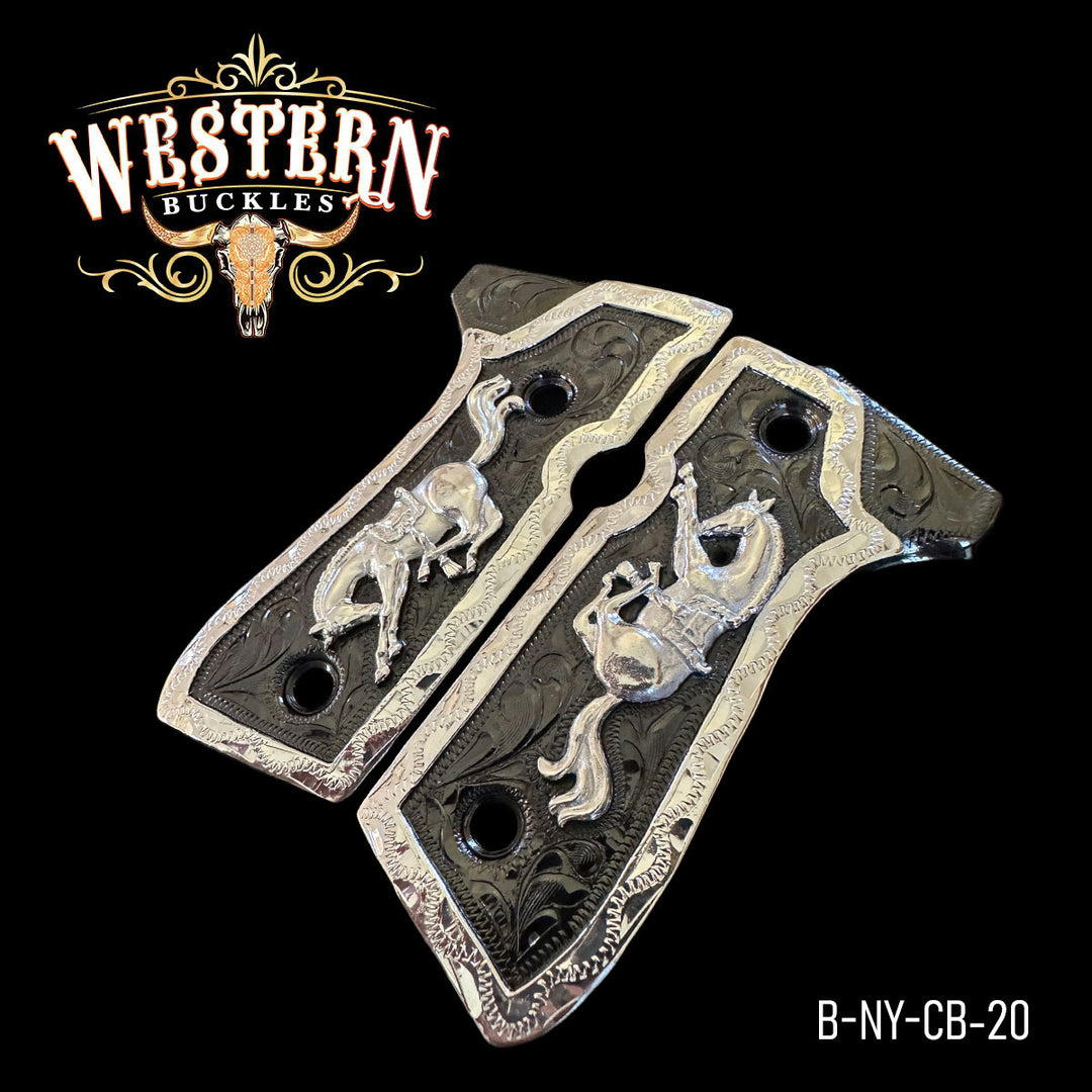 Cachas Beretta 92FS Caballos Plata Y Niquel negro-The Western Buckles