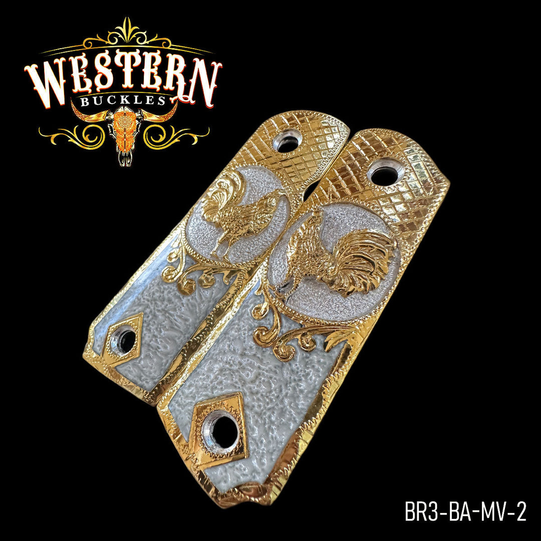Cachas Browning 1911, 380, 22 Gallos Oro y Resina-The Western Buckles