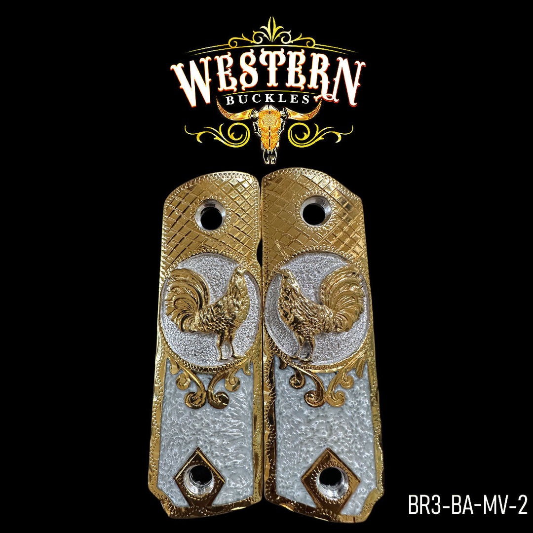 Cachas Browning 1911, 380, 22 Gallos Oro y Resina-The Western Buckles