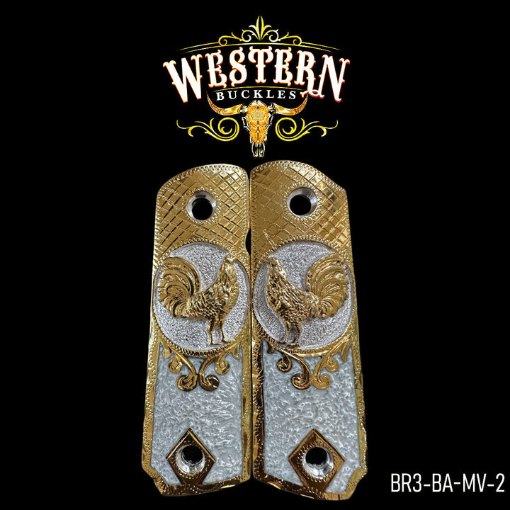 Cachas Browning 1911, 380, 22 Gallos Oro y Resina-The Western Buckles