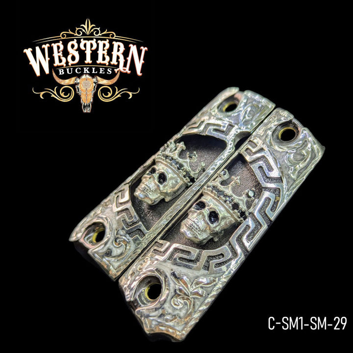 Cachas Colt 1911 Grips Calavera Con Zirconias Y Resina Blanca-The Western Buckles