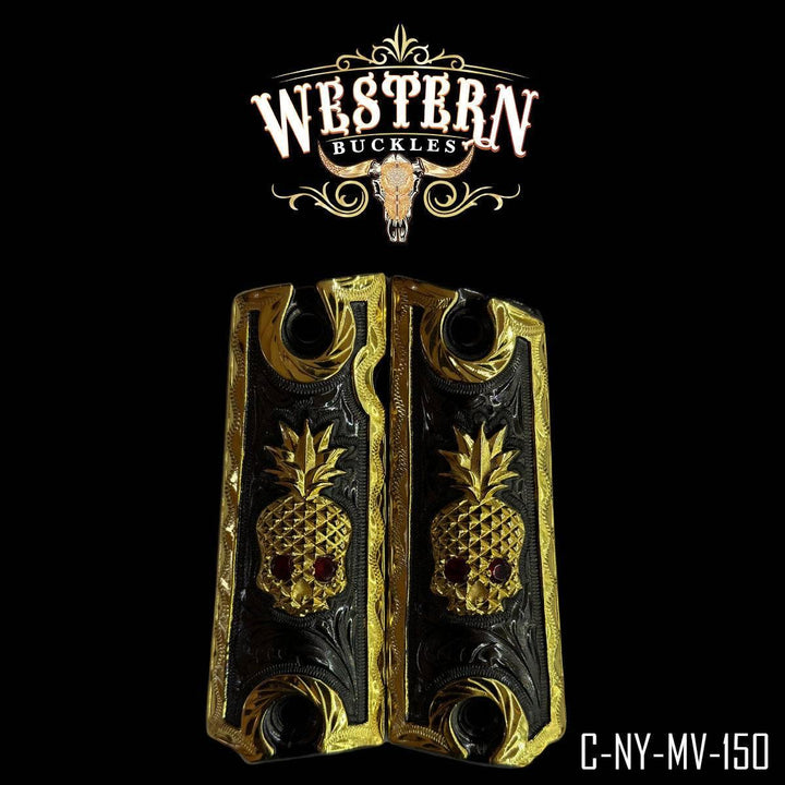 Cachas Colt 1911 Grips Calavera Piña Zirconias Rojas-The Western Buckles