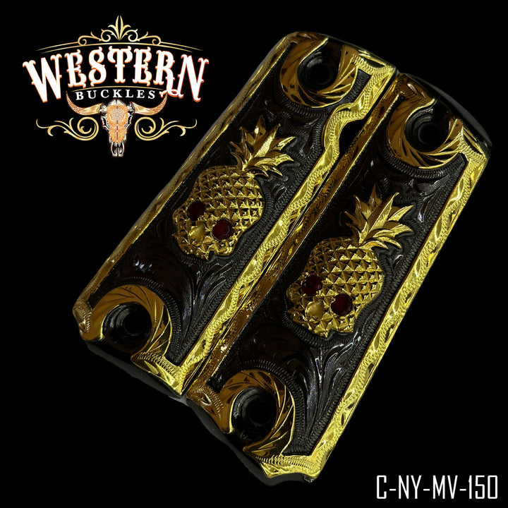 Cachas Colt 1911 Grips Calavera Piña Zirconias Rojas-The Western Buckles