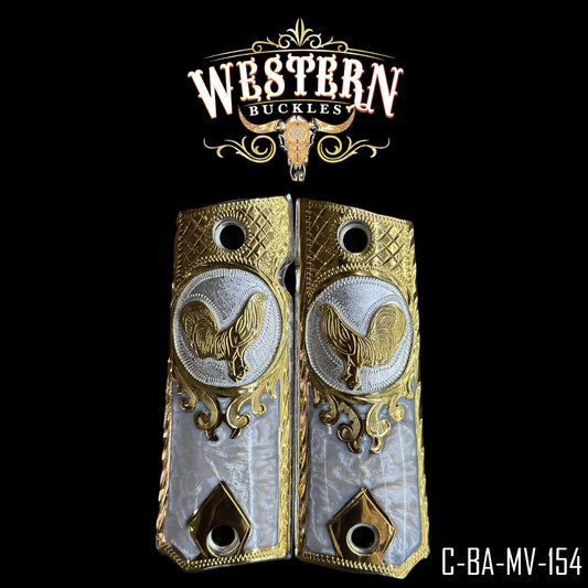 Cachas Colt 1911 Grips Gallo Resina en Baño de Plata y chapa de oro-Western Buckles