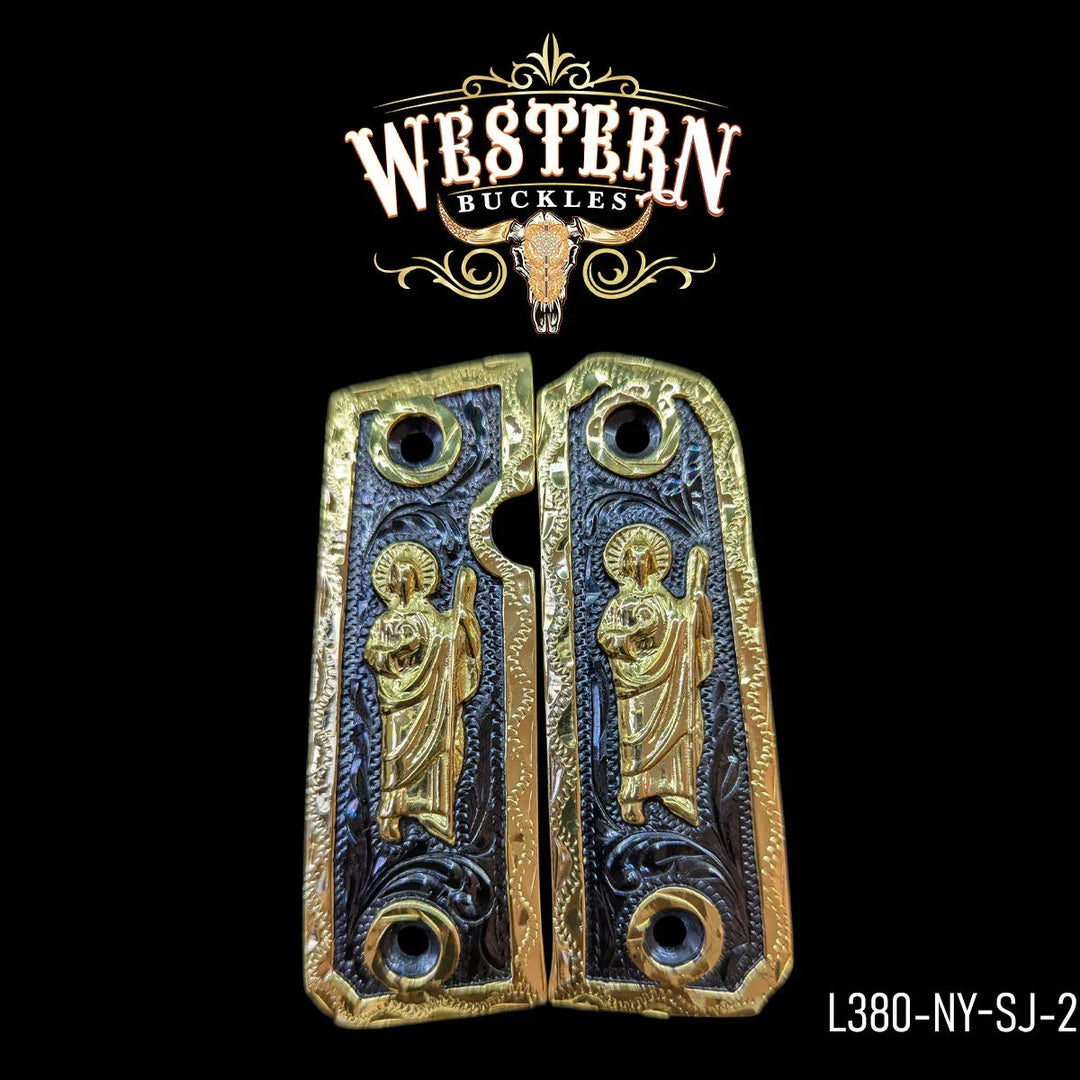 Cachas Llama 380 Grips Rameado Oro y Niquel Negro-The Western Buckles