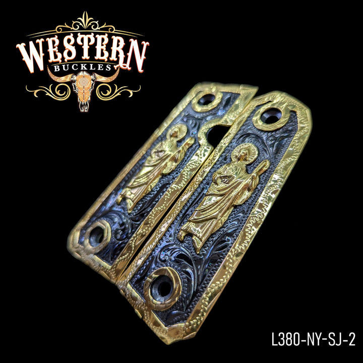 Cachas Llama 380 Grips Rameado Oro y Niquel Negro-The Western Buckles