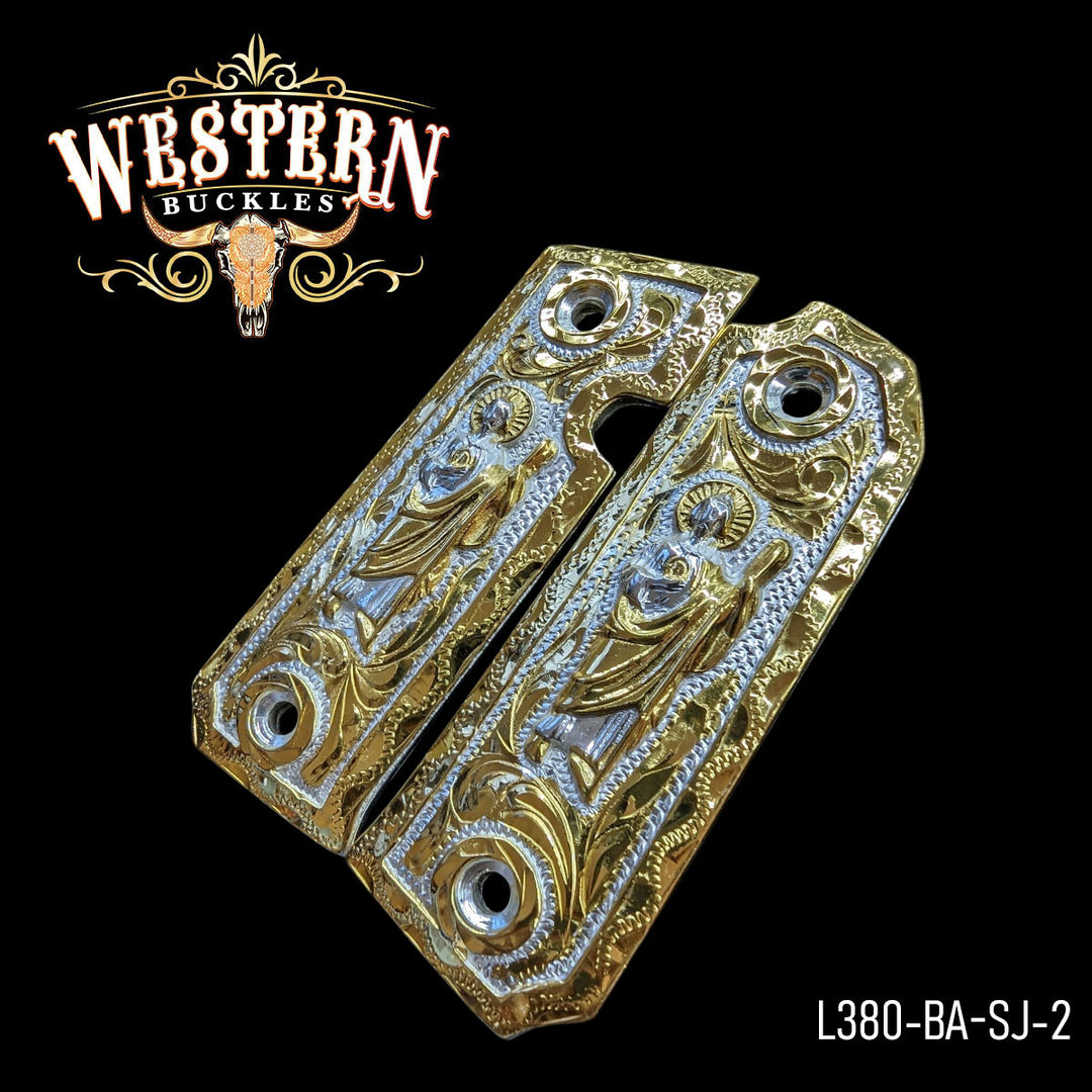 Cachas Llama 380 Grips San Judas Rameado Oro-The Western Buckles