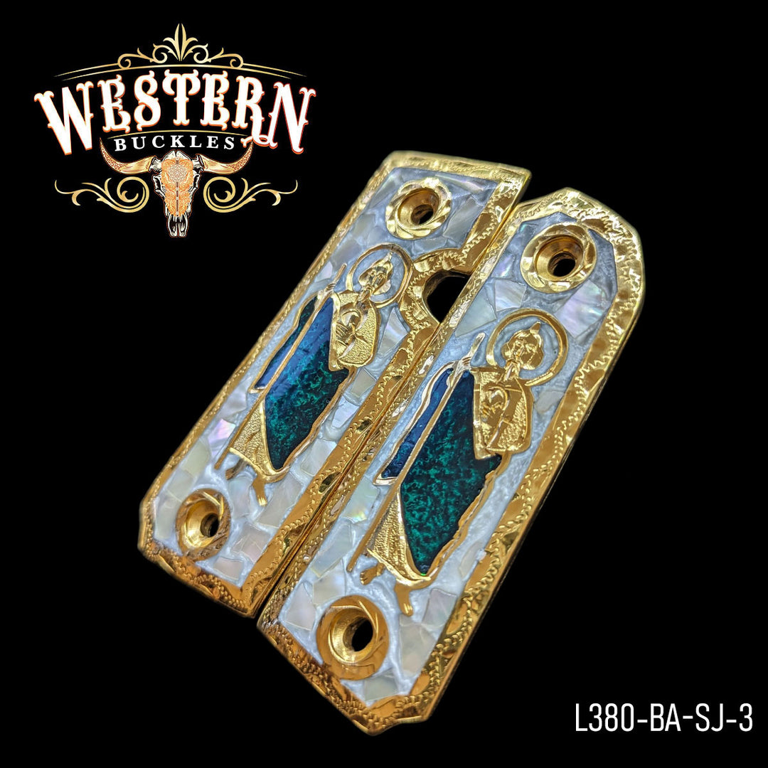 Cachas Llama 380 Grips San Judas Resina.