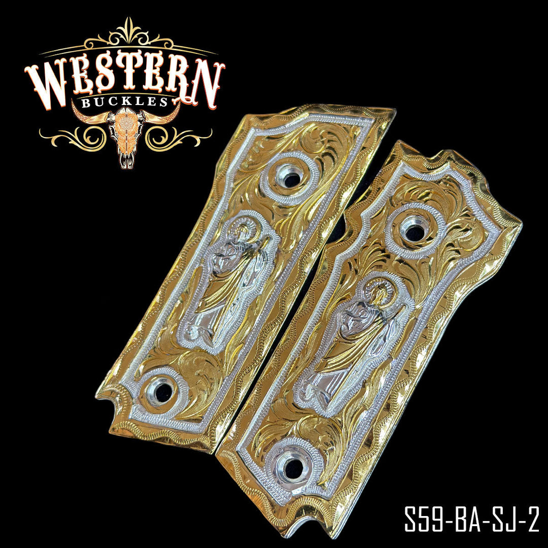Cachas Smith &amp; Wesson 59 San Judas Gold-The Western Buckles
