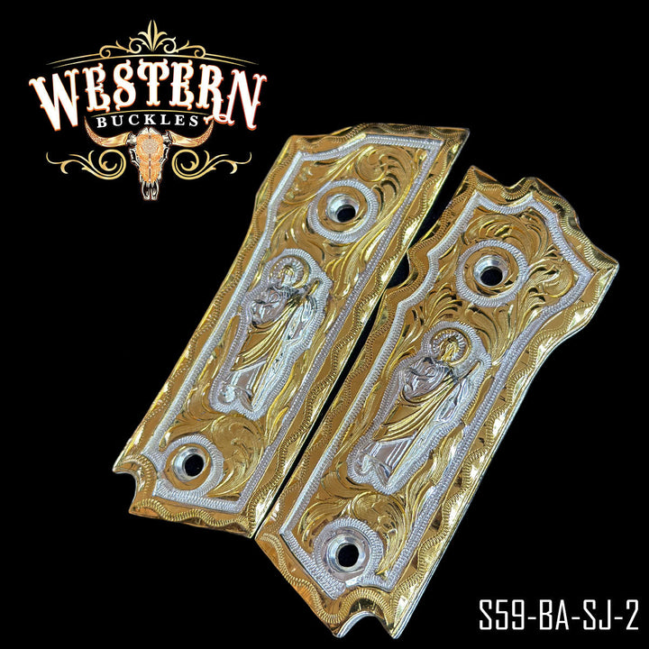 Cachas Smith &amp; Wesson 59 San Judas Gold-The Western Buckles
