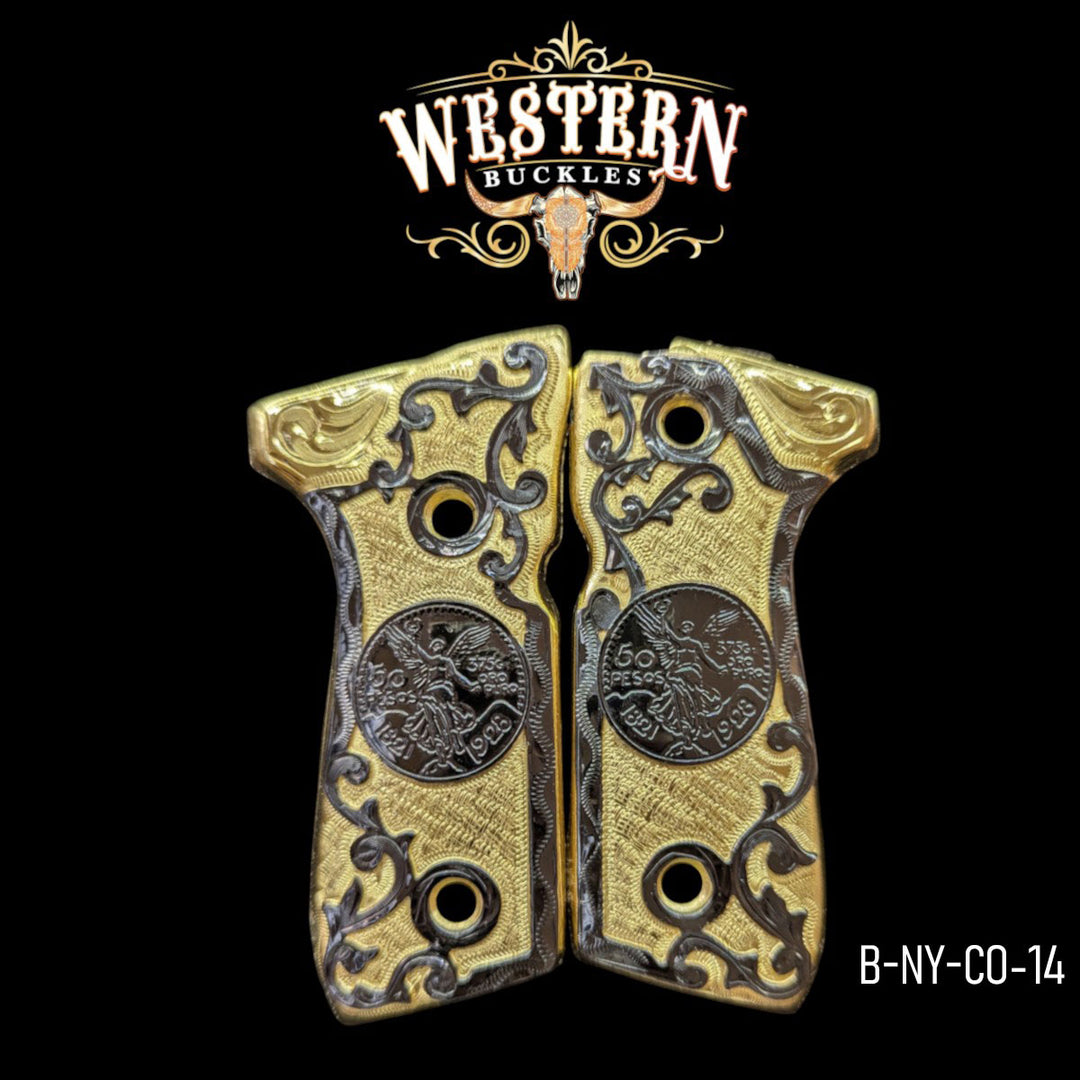 Centenario Hand-Engraved Grips for Beretta 92FS — 24K Gold-Plated