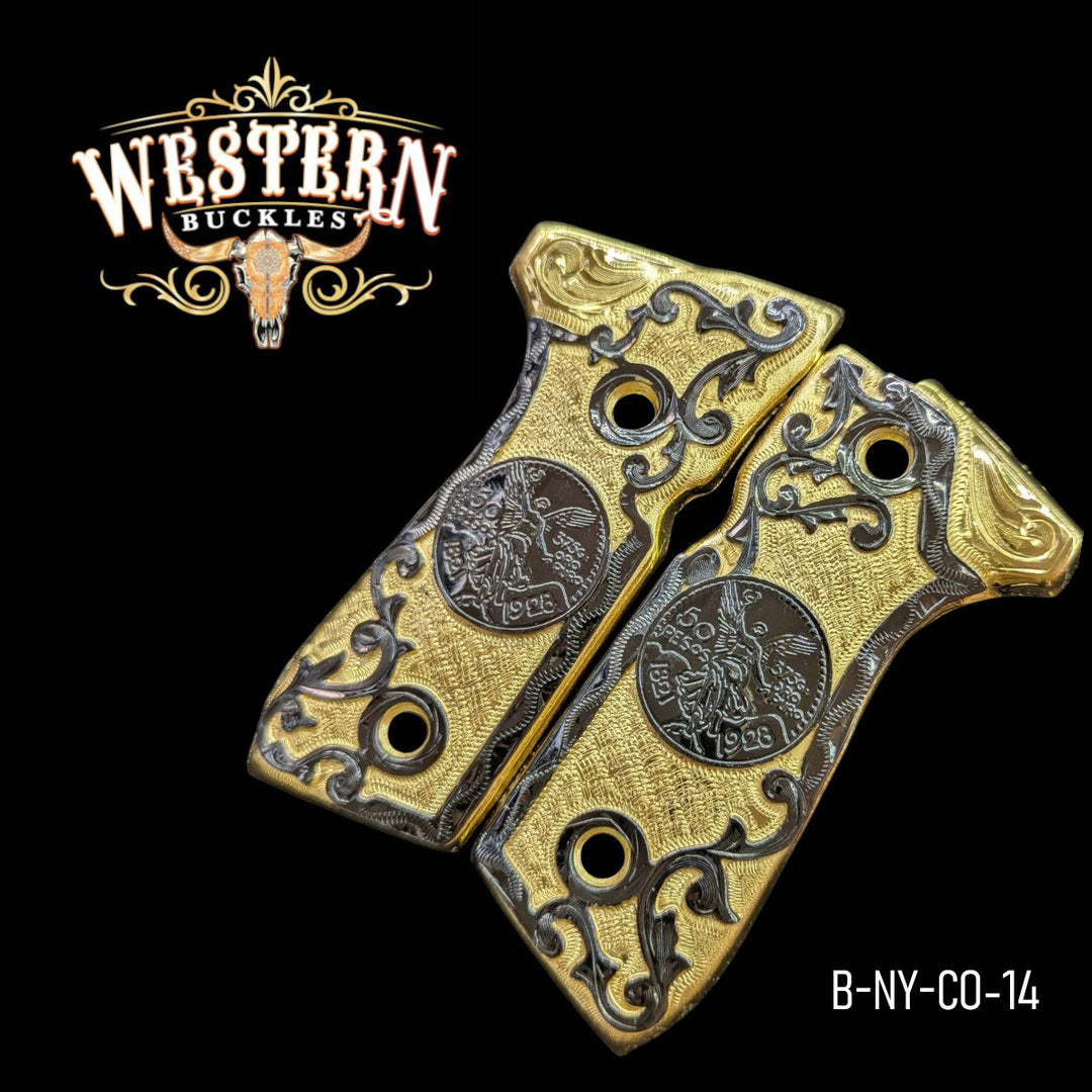 Centenario Hand-Engraved Grips for Beretta 92FS — 24K Gold-Plated