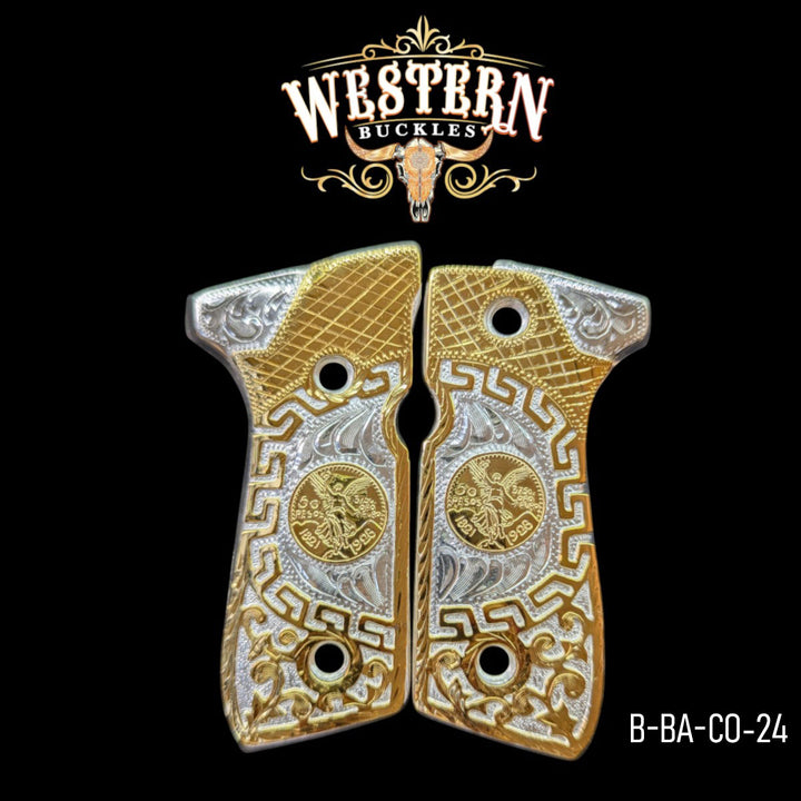 Centenario Custom Grips for Beretta 92FS — 24K Gold-Plated &amp; Silver-Plated